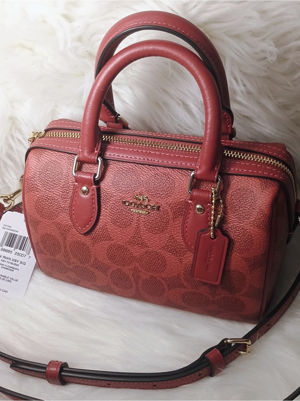 Coach purse Mini Rowan Crossbody Bag In Signature Canvas in Crimson color New - Picture 13 of 13